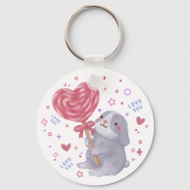 Porte-clés Joyeuse Saint-Valentin avec Bunny & Lollipop (Recto)