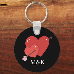 Porte-clés Joyeuse Saint-Valentin cœurs d'amour monogramme 