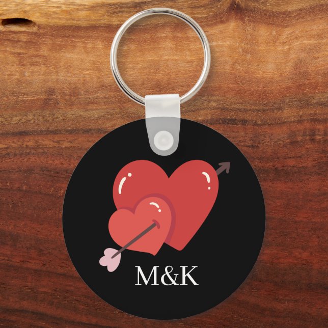 Porte-clés Joyeuse Saint-Valentin cœurs d'amour monogramme  (Recto)