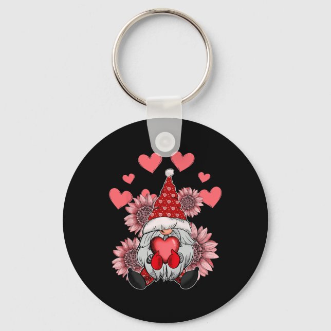 Porte-clés Joyeuse Saint-Valentin Gnome avec tournesol léopar (Recto)