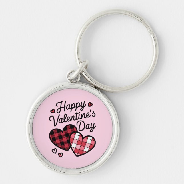 Porte-clés Joyeuse Saint-Valentin Léopard Carreaux Amour Coeu (Devant)