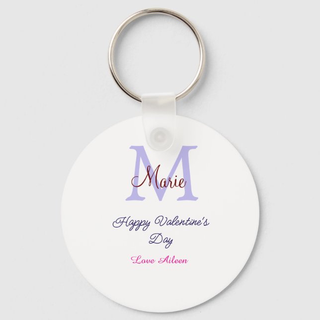Porte-clés Joyeuse Saint-Valentin pastel violet monogramme ro (Recto)