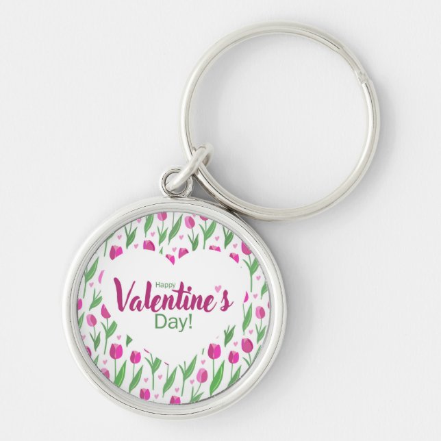 Porte-clés Joyeuse Saint-Valentin Tulipes Roses (Devant)