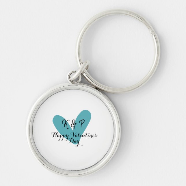 Porte-clés Joyeuse Saint-Valentin turquoise cœur nom lettre  (Devant)