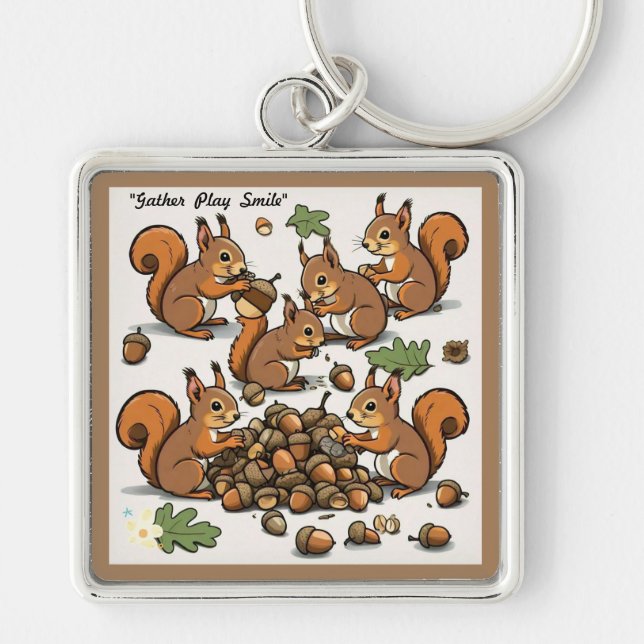 Porte-clés "Joyeuse scène d'écureuil d'automne" (Devant)