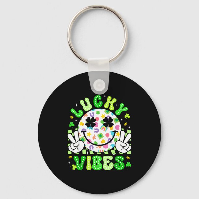 Porte-clés Joyeuse st patricks day vibes chanceuses trèfle fe (Recto)