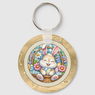 Porte-clés Joyeuses Pâques avec un lapin mignon, des œufs et
