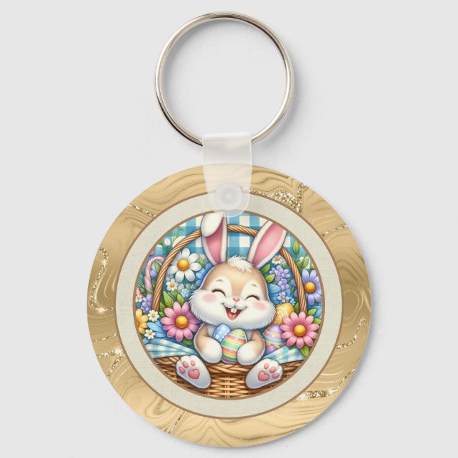 Porte-clés Joyeuses Pâques avec un lapin mignon, des œufs et  (Recto)