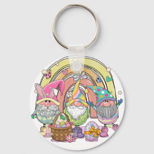 Porte-clés Joyeuses Pâques gnomes arc-en-ciel, rétro, vintage