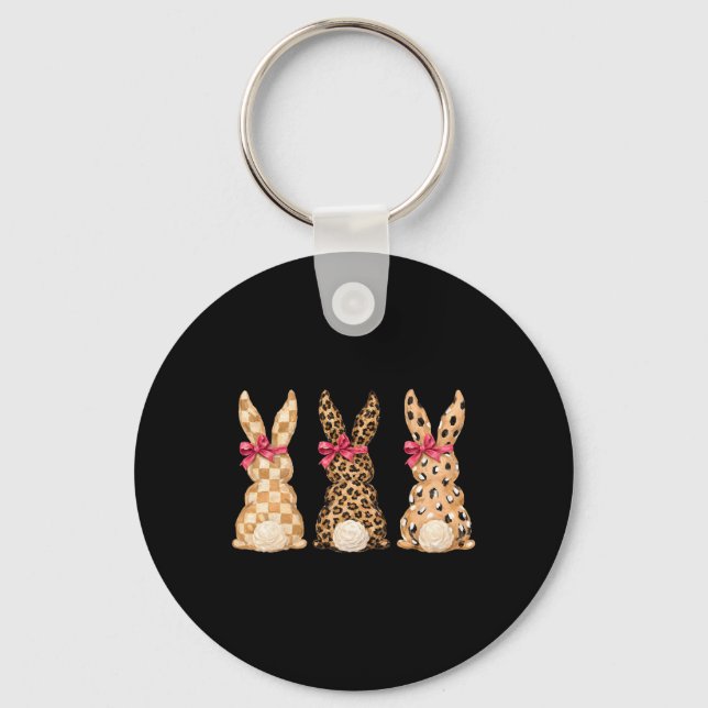 Porte-clés Joyeuses Pâques Léopard Lapin Coquette Arc Fille F (Recto)