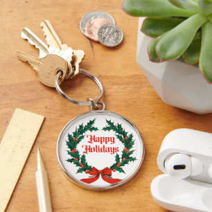Porte-clés Joyeuses vacances Vintage Holly Noël Wreath