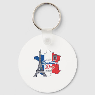 Porte-clés Joyeux 14 juillet France Carte Tour Eiffel Vector_