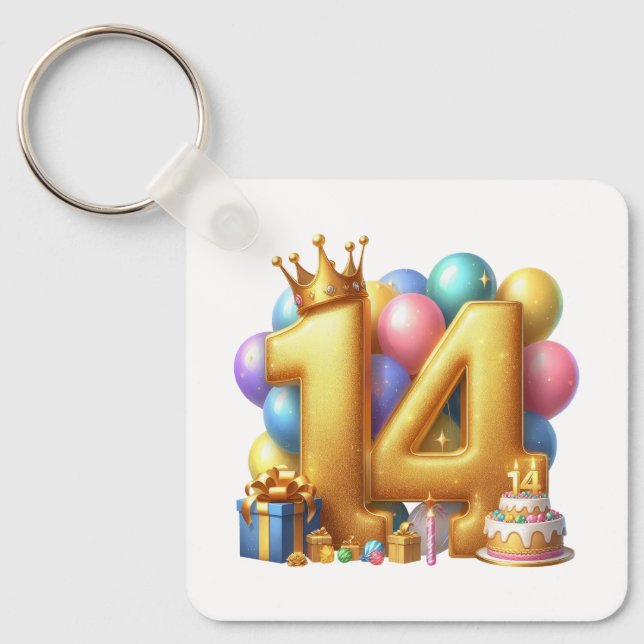 Porte-clés Joyeux 14e anniversaire (Recto)