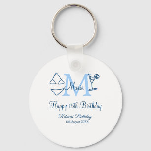 Porte-clés Joyeux 15e anniversaire bleu ajouter nom monogramm