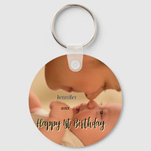 Porte-clés Joyeux 1er anniversaire enfants bébé mère noir jau