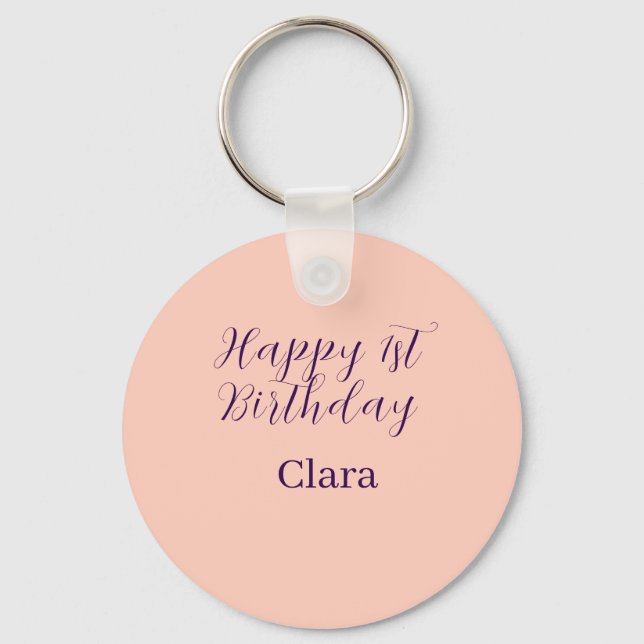 Porte-clés Joyeux 1er anniversaire orange violet boho rétro n (Recto)
