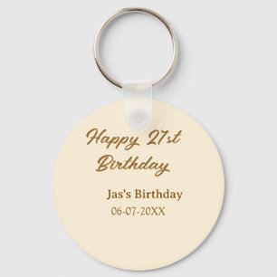 Porte-clés Joyeux 21e anniversaire marron pastel jaune nom da