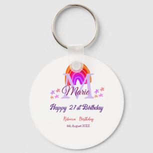Porte-clés Joyeux 21e anniversaire rose ajouter nom monogramm