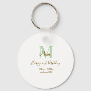 Porte-clés Joyeux 21e Anniversaire vert ajouter nom monogramm