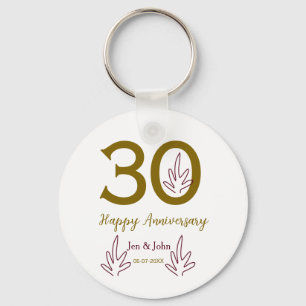 Porte-clés Joyeux 30e anniversaire nom date feuille rouge dor