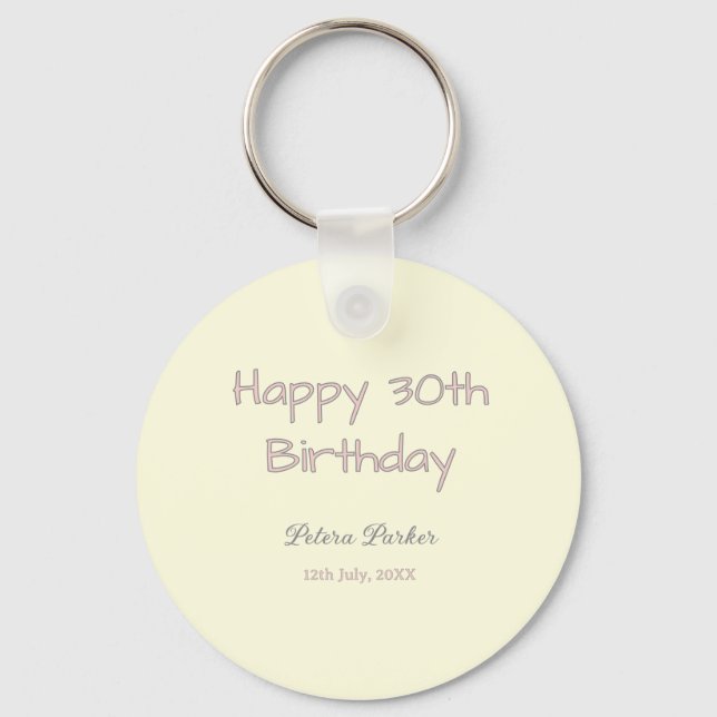 Porte-clés joyeux 30e anniversaire rose jaune gris pastel nom (Recto)