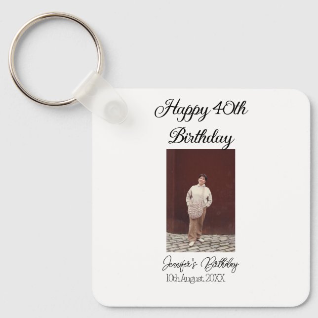 Porte-clés Joyeux 40e anniversaire photo moderne simple (Recto)