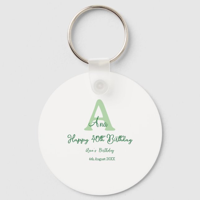 Porte-clés Joyeux 40e anniversaire vert ajouter nom monogramm (Recto)