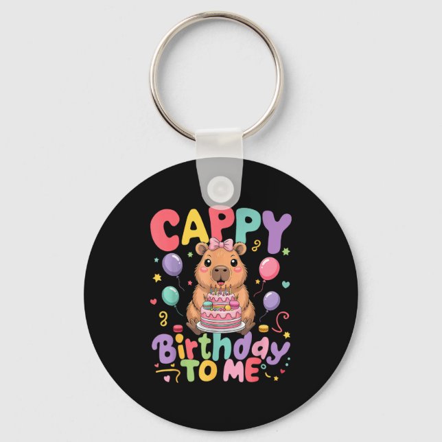 Porte-clés Joyeux anniversaire à moi, adorable capybara anniv (Recto)