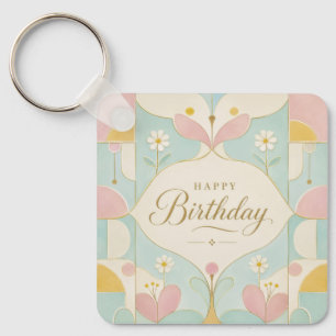 Porte-clés Joyeux Anniversaire Art Déco Floral Géométrique Pa