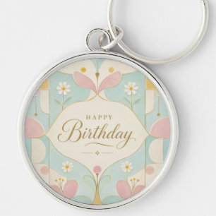 Porte-clés Joyeux Anniversaire Art Déco Floral Géométrique Pa