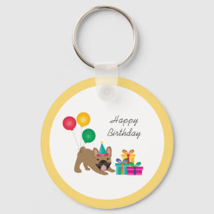 Porte-clés Joyeux Anniversaire Bouledogue Français Coloré