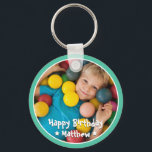 Porte-clés Joyeux Anniversaire Moderne Simple Photo<br><div class="desc">Ce design simple et moderne est composé de typographie serif et d'ajouter une photo personnalisée.</div>