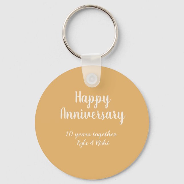 Porte-clés Joyeux anniversaire or blanc 10 ans nom date  (Recto)