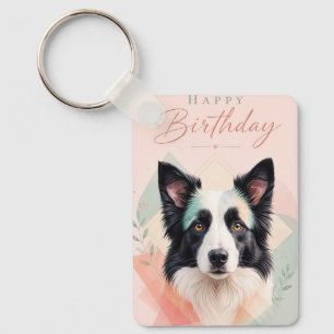 Porte-clés Joyeux Anniversaire Portrait de Chien Noir Blanc A