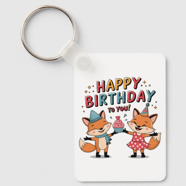 Porte-clés Joyeux Anniversaire Renards (Recto)