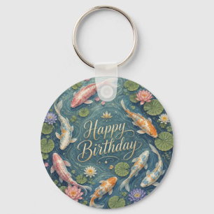 Porte-clés Joyeux Anniversaire Seren Koi Étang Nénuphar