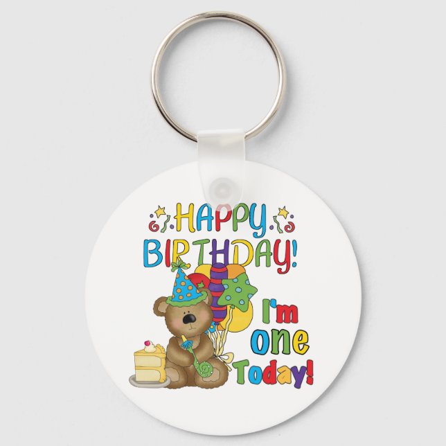 Porte-clés Joyeux anniversaire Teddy Bear 1er T-shirts et cad (Recto)