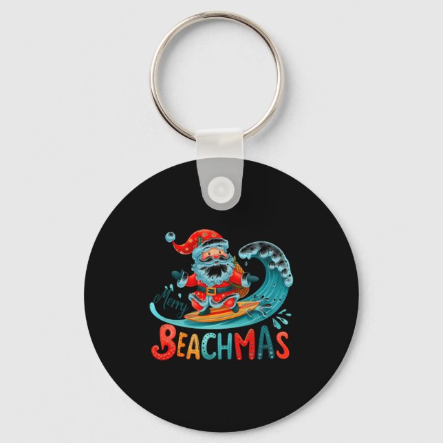 Porte-clés Joyeux Beachmas Santa Surfant Design Rétro  (Recto)