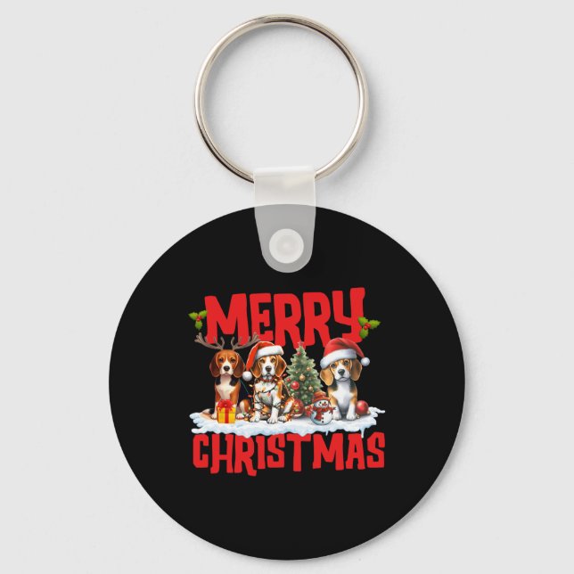 Porte-clés Joyeux Beagle de Noël Chien de Santa Hat Reindeer (Recto)
