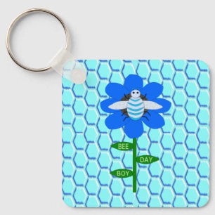 Porte-clés Joyeux Bee Day Boy Blue Birthday Bumblebee Custom