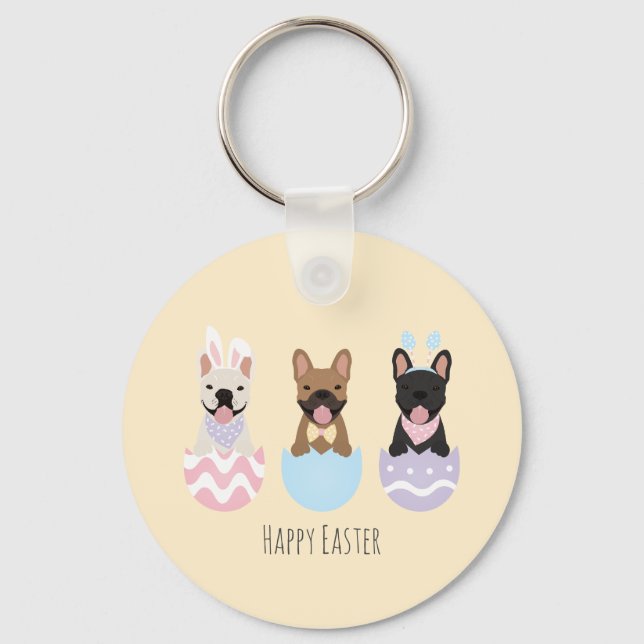 Porte-clés Joyeux Bulldogs français de Pâques (Recto)