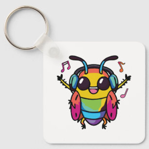 Porte-clés Joyeux cafard avec écouteurs écoutant de la musiqu