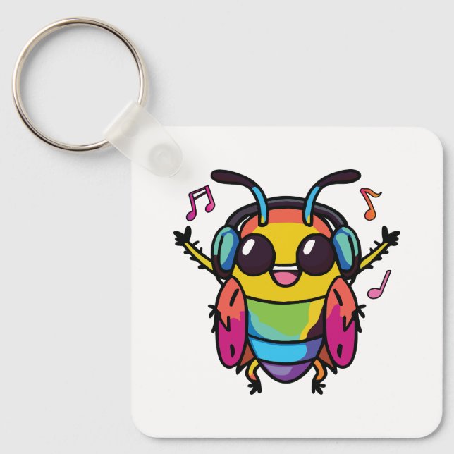 Porte-clés Joyeux cafard avec écouteurs écoutant de la musiqu (Recto)
