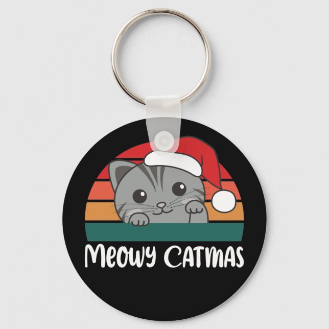 Porte-clés Joyeux Catmas Funny Chat Noël Pun Porte - clé (Recto)