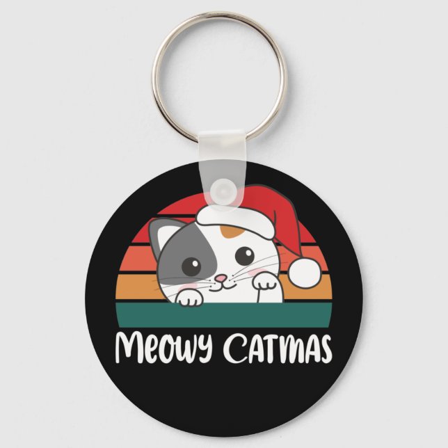 Porte-clés Joyeux Catmas Funny Chat Noël Pun Porte - clé (Recto)