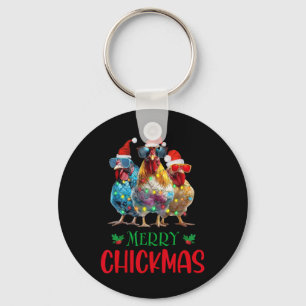Porte-clés Joyeux Chickmas Ornement Lights Poulet Farmer Chri