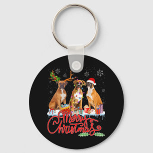 Porte-clés Joyeux chien de Noël Boxer Père Noël Reindeer Ligh