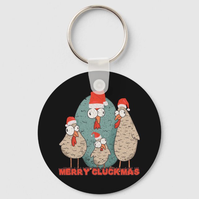 Porte-clés Joyeux Cluck Noël - Poulets de Noël fous (Recto)