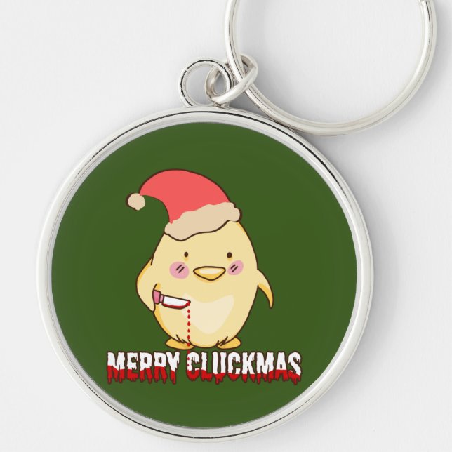 Porte-clés Joyeux Cluckmas, Poulet de Noël Drôle (Devant)