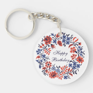 Porte-clés Joyeux cycle des fleurs d'anniversaire